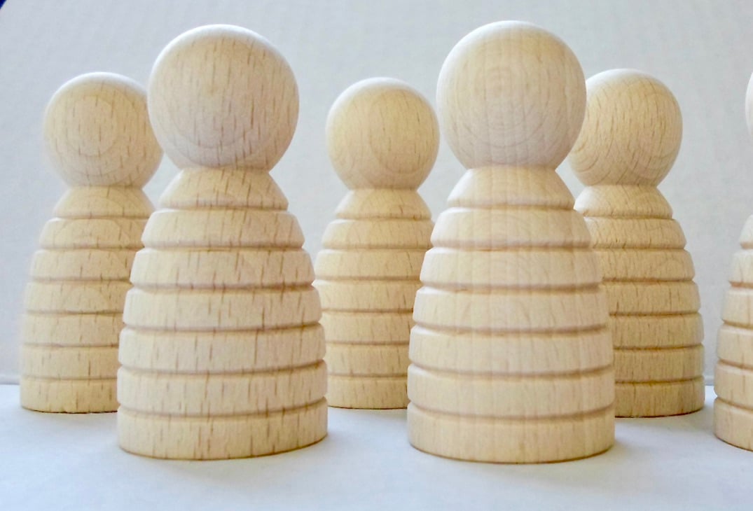 5 x Rounded  body UNPAINTED  6cm peg dolls  with GROOVES lady girl Woman 