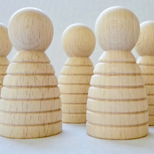 5 x Rounded  body 6cm peg dolls  with GROOVES lady girl Woman  beechwood 