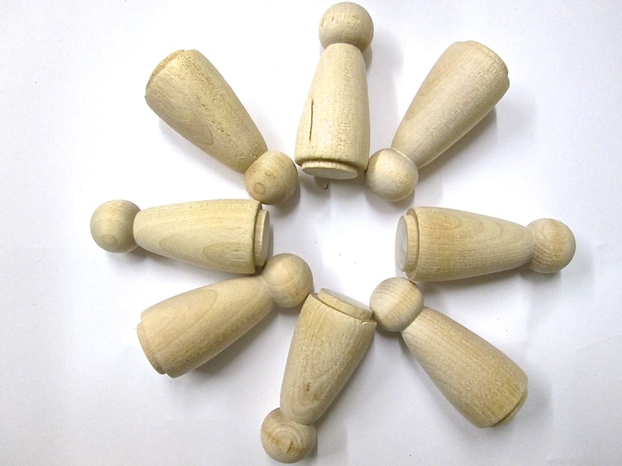 5 x Rounded  body 5CM peg dolls  lady girl Woman  beechwood 