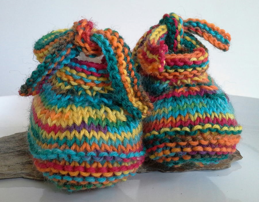 Hand Knitted  Designer tie Baby Shoes with 75% Merino Wool  0-6 months size