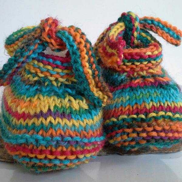 Hand Knitted  Designer tie Baby Shoes with 75% Merino Wool  0-6 months size