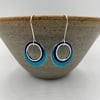 Large 'Ripples' circle earrings in navy and turquoise with recycled silver ring