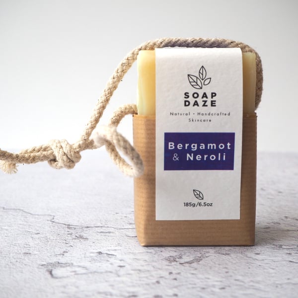 Bergamot and Neroli soap on rope, vegan, handmade, essential oils