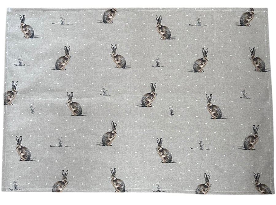 Rabbit Print Large Linen Tea Towel