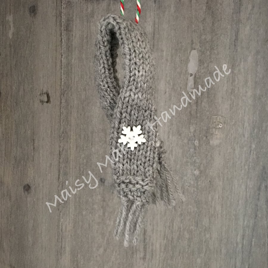 Winter Woolly Scarf - Handmade Wool Decoration in Grey