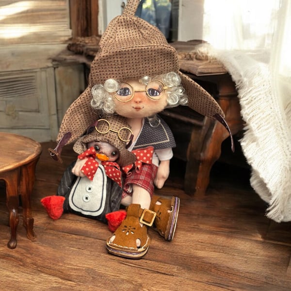 OOAK Handmade Soft Rag Doll Aviator Boy With Penguin
