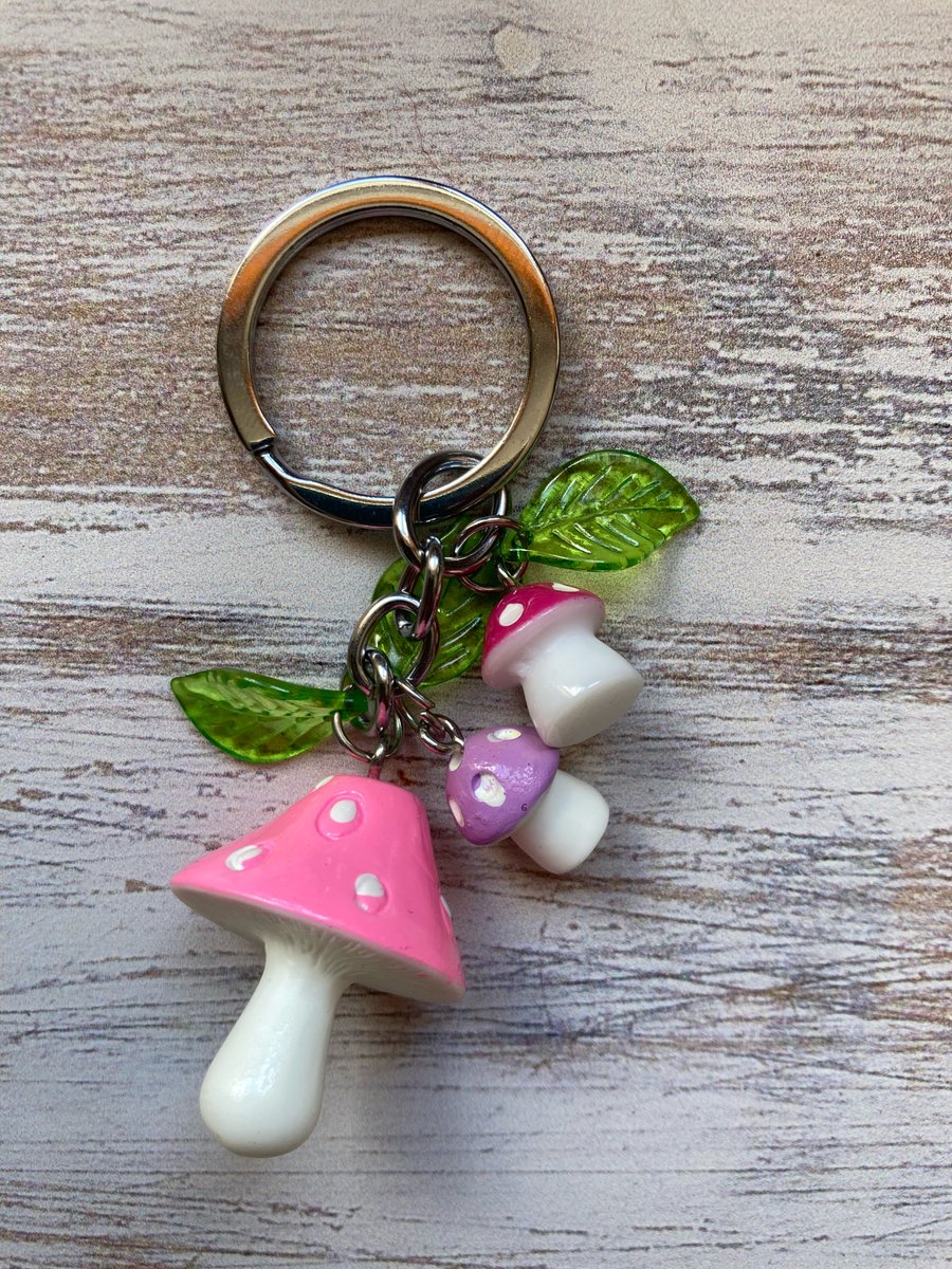 Faery Toadstool bag charm or keyring pink