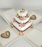 3D wedding cake exploding box card - pink and ivory roses - Image 1