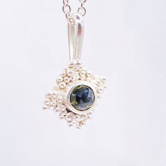 Sterling Silver Tourmaline Granulation Pendant Handmade 