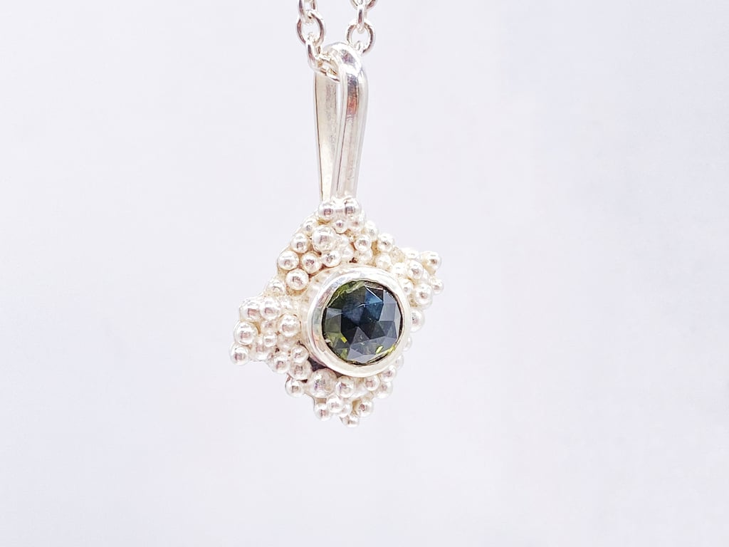 Sterling Silver Tourmaline Granulation Pendant Handmade 