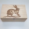 Hare wooden memory box, pyrography decorated keepsake box, new home gift 
