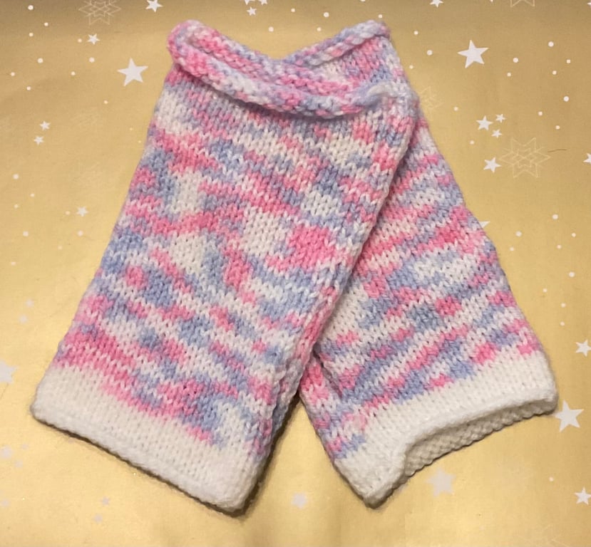 Fingerless Gloves Mittens Pink & Lilac multi Adult size