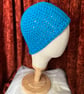 Eye-Catching Pretty Azure Blue Crocheted Beanie Hat  - Image 3