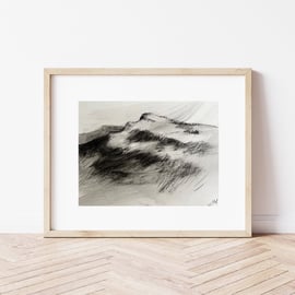 Peak District Art: Moorland landscape, ORIGINAL drawing, Sheffield gift