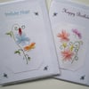 Two Hand embroidered cards,Colourful designs, and painted bees, R 66