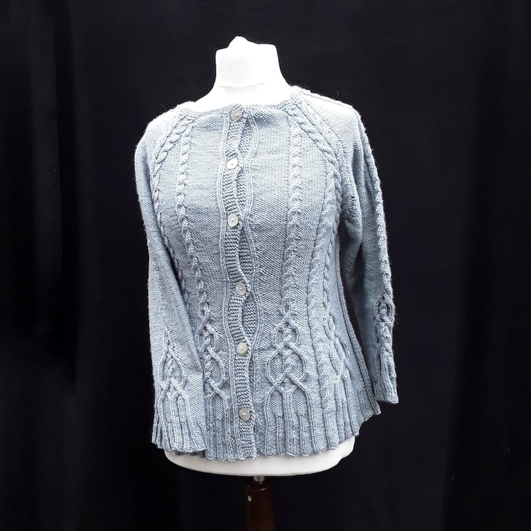Hand knitted ladies cardigan with celtic style cables for women ladies S - XXL 