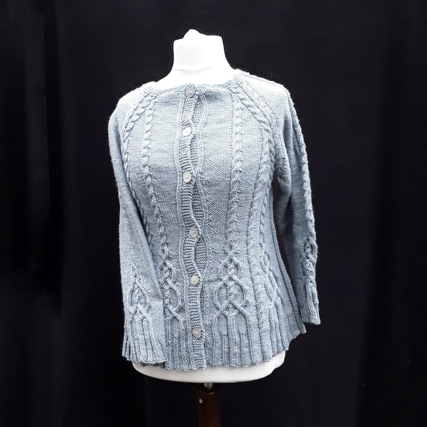 Hand knitted ladies cardigan with celtic style cables for women ladies S - XXL 