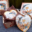 Handmade Woodland Fox Solid Glass Heart Paperweight in Rustic 'LOVE' Wooden Gift