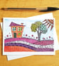 New Home Card - Colourful Doodle House Moving Card - Blank Inside