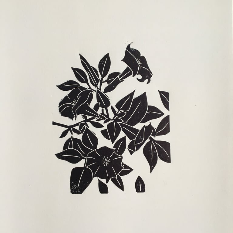 Moonflowers, linocut print
