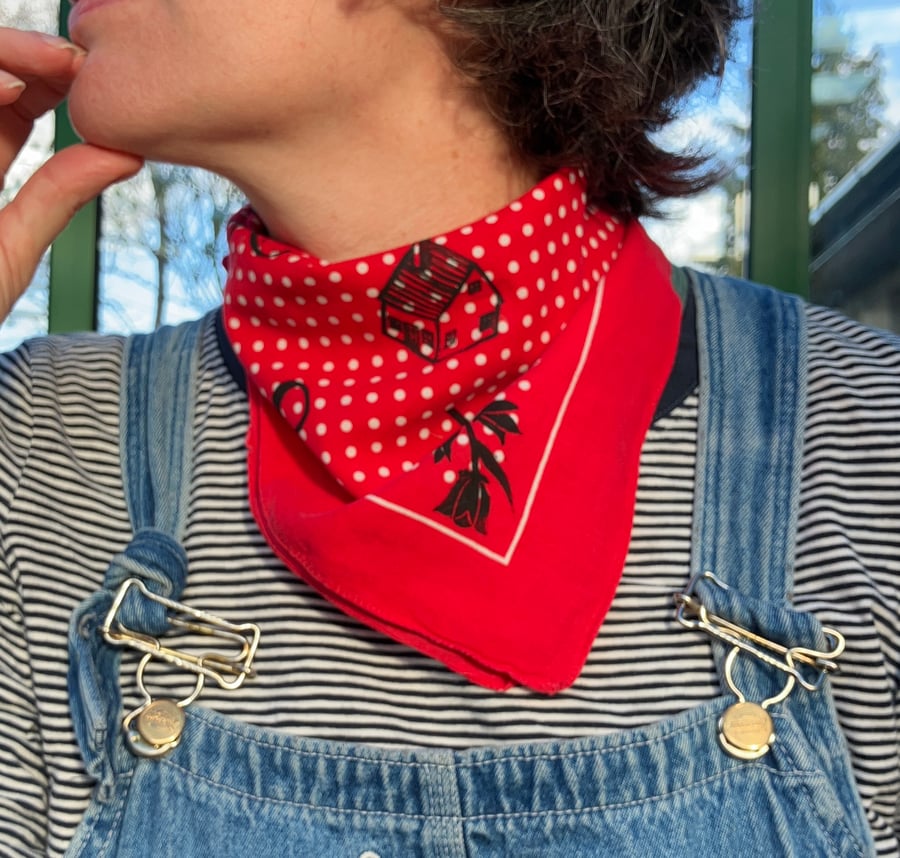 Witch's House Neckerchief, block printed upcycled scarf. 