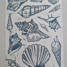 Multi Shell Lino Print (Blue)
