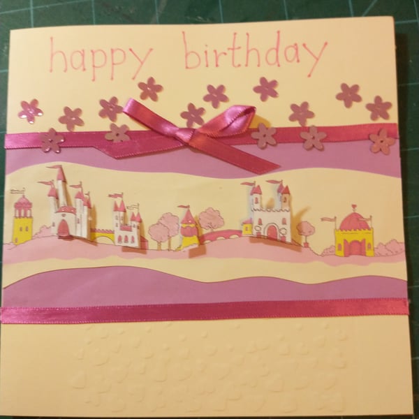 Fairytale castles decoupage birthday card