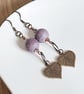 Lilac and bronze boho leaf earrings with lampwork beads - Image 1