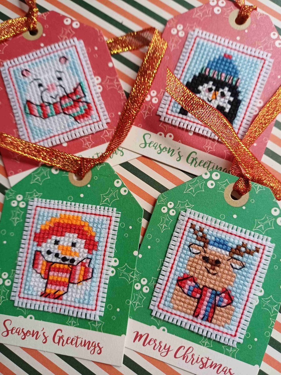 Christmas cross stitched gift tags