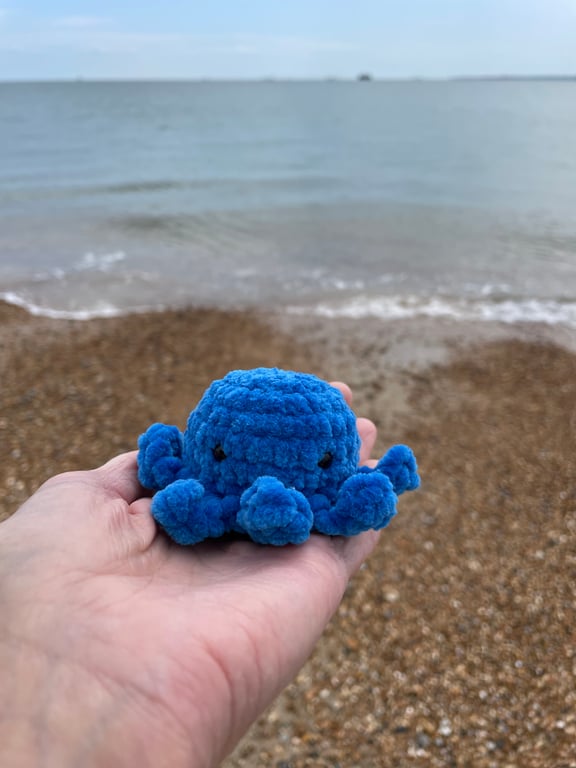 Handmade Mini Crochet Blue Plushie Octopus: Soft Chenille Yarn