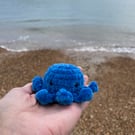 Handmade Mini Crochet Blue Plushie Octopus: Soft Chenille Yarn
