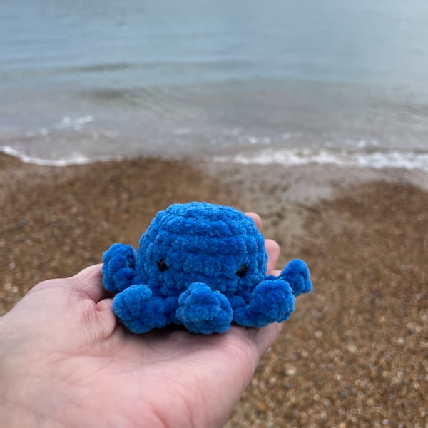 Handmade Mini Crochet Blue Plushie Octopus: Soft Chenille Yarn