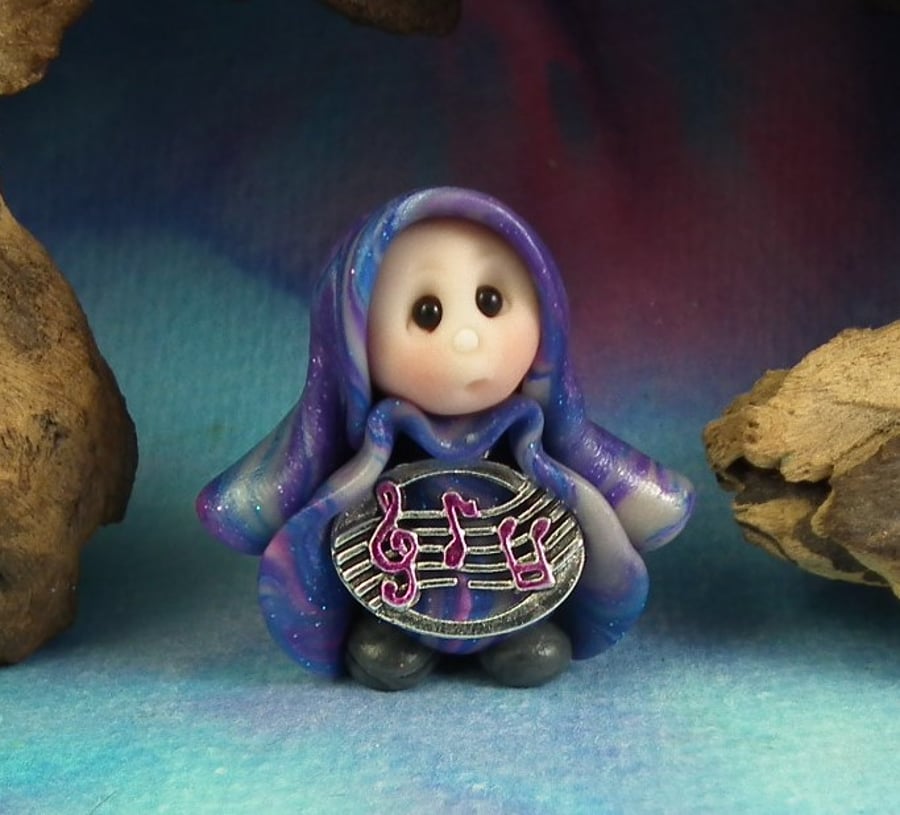 Spring Sale ... Tiny Musical Gnome 'Juno' OOAK Sculpt by Ann Galvin