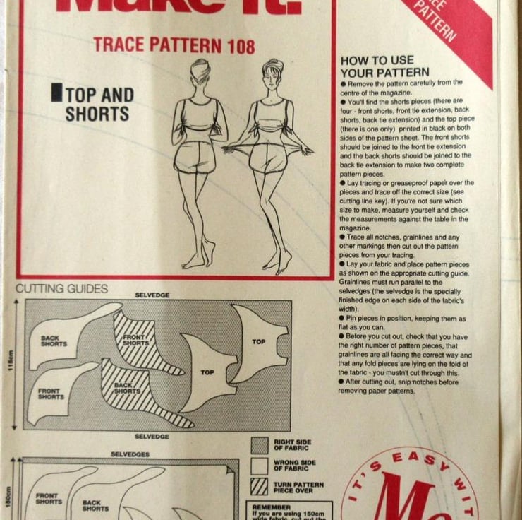 A multisize sewing pattern for a woman's tie t... Folksy