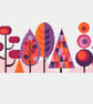 050H - Cross Stitch Scandinavian Forest Trees - Pink-Orange-Purple colourway - Image 2