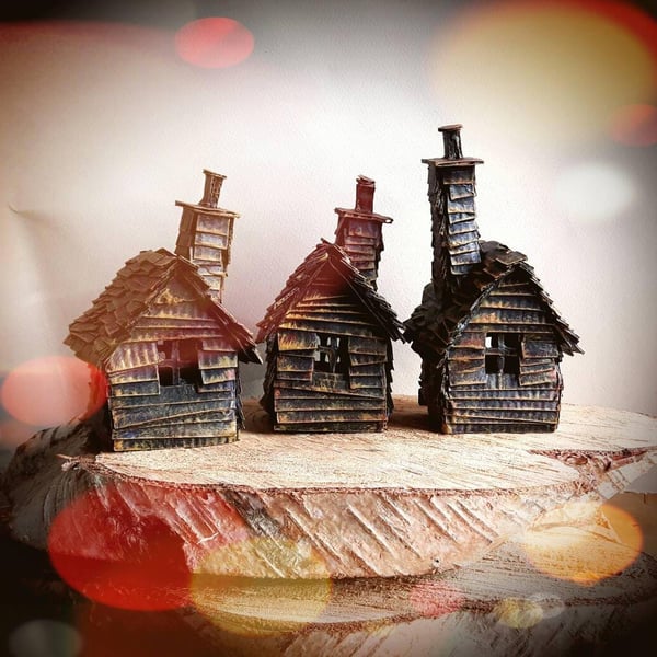 Rustic Halloween Houses - Set of 3 - MADE TO ORDER