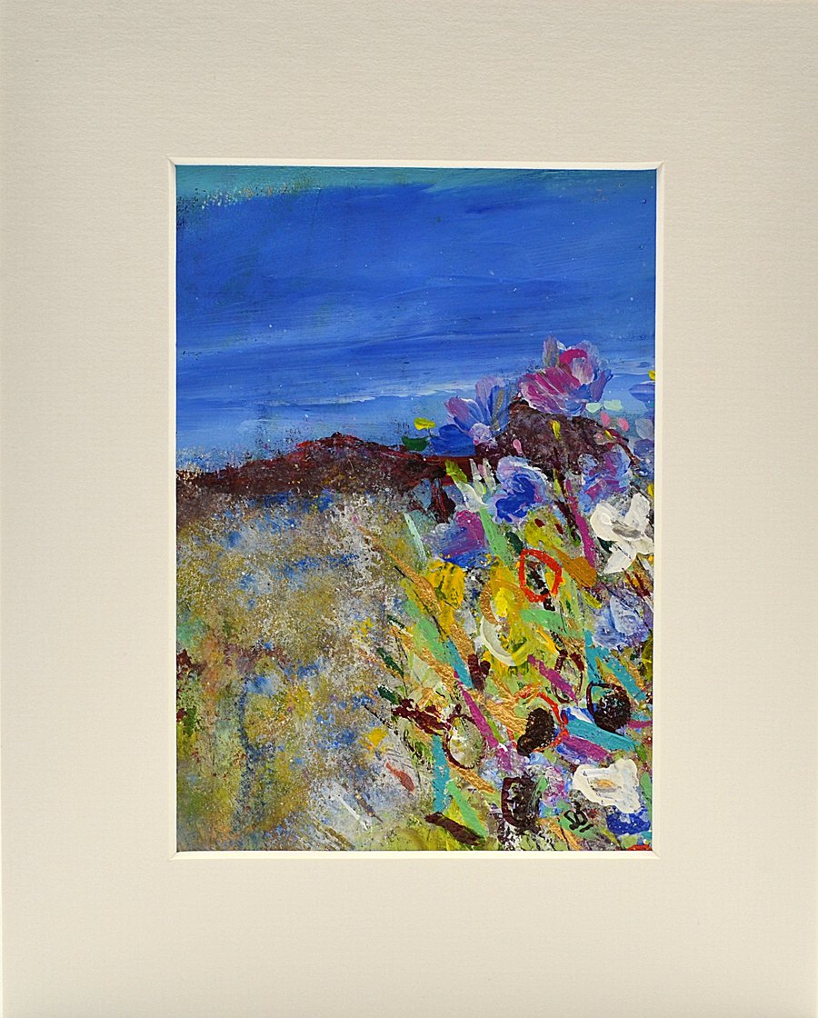 Original Painting of Wild Flowers Against a Blue Sky