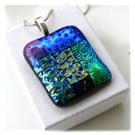Patchwork Dichroic Fused Glass Pendant P020 Silver plated chain