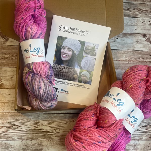 Hat knitting kit with one skein of hand dyed yarn