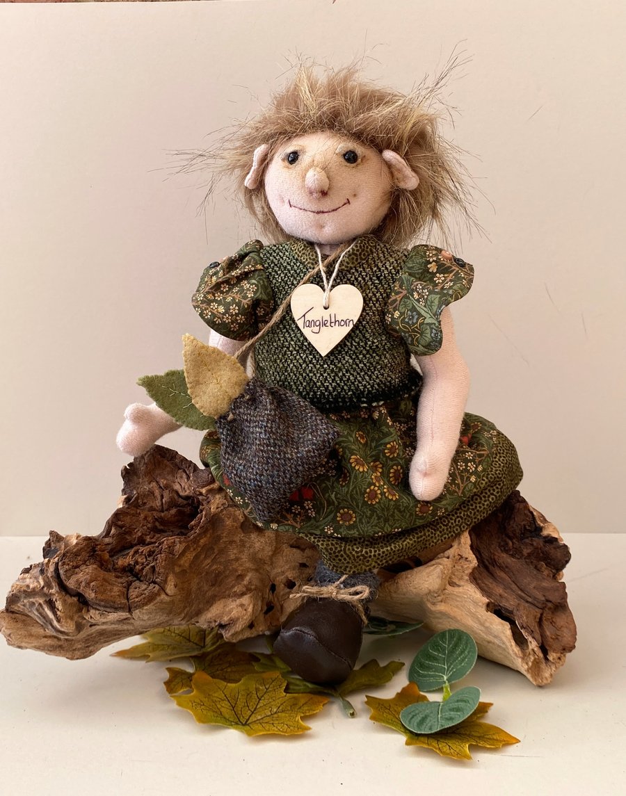 SOLD to TW Troll doll, fabric art dolls, one of a kind cloth elf, folklore doll