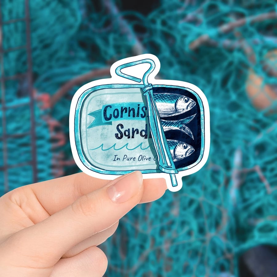 Cornish Sardines in a Tin Illustrated Sticker