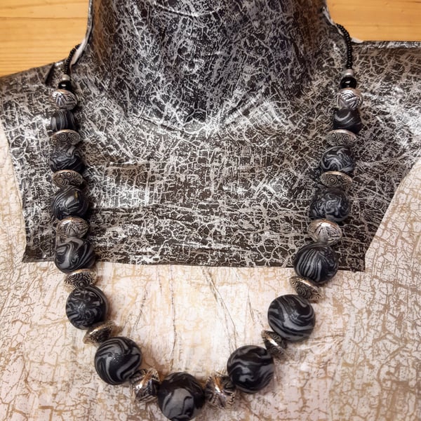 Handmade jewellery, black and silver statement necklace