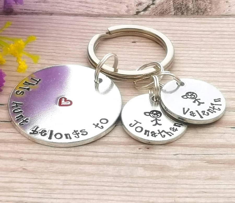 This Aunt Belongs To - Auntie Keyring - Personalised Gift For Aunty - Children