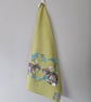Rabbits in forget-me-not heart tea towel design, organic cotton, hanging loop - Image 3