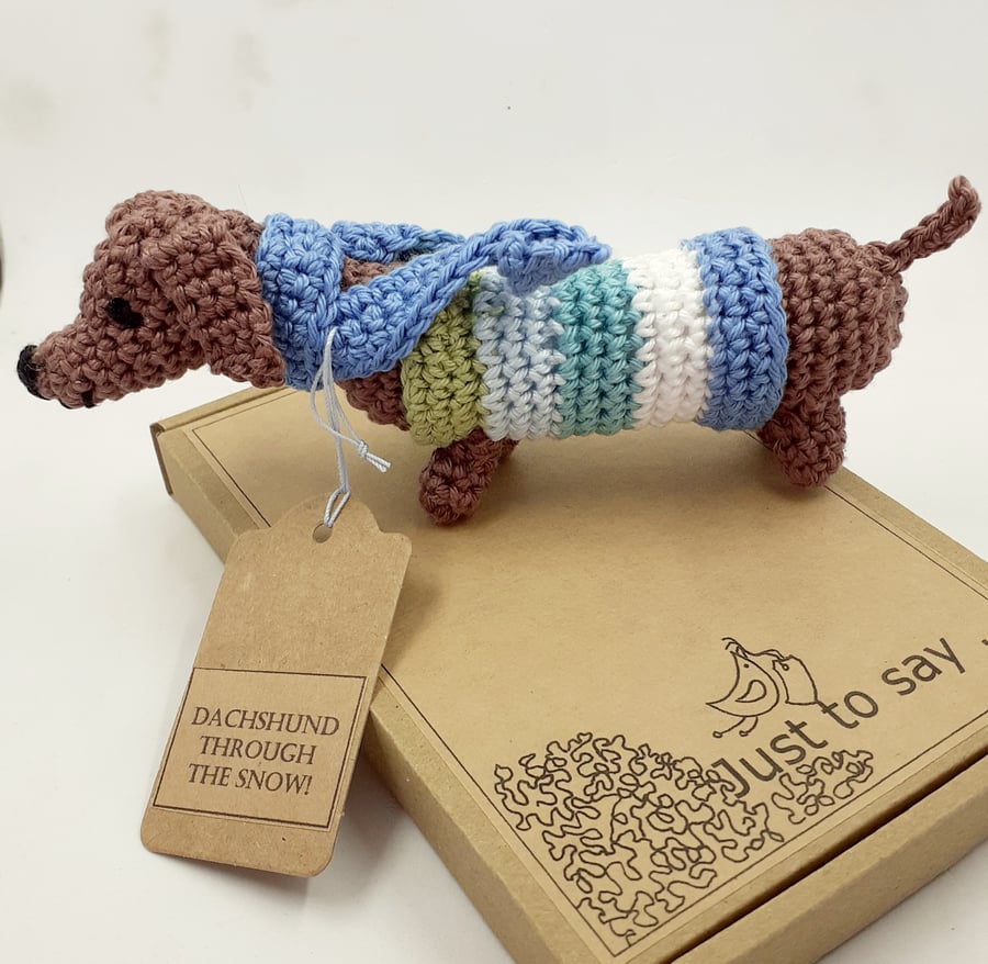 Dachshund Through the Snow! Crochet Alternative to a Greetings Card 