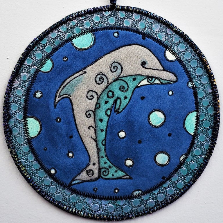 DPM032-Dolphin Mandala Wall Hanging-18.5cm diameter- Dark Blue-Green-Grey-Black