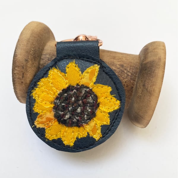 Up-cycled Sunflower key ring or bag charm. 