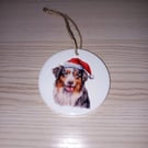 Australian Shepherd Dog Ceramic Bauble Christmas Tree Hanging Decoration 