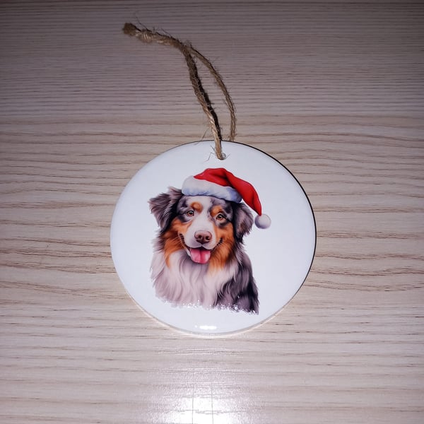 Australian Shepherd Dog Ceramic Bauble Christmas Tree Hanging Decoration 