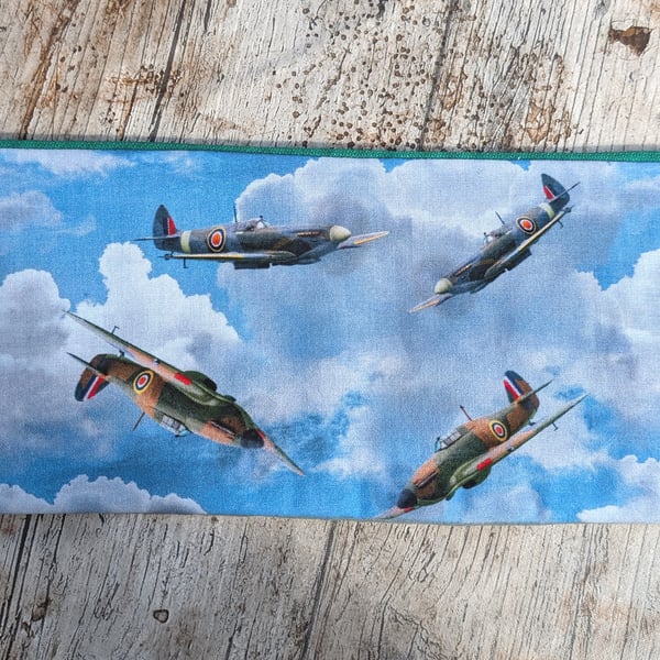 Spitfire patterned long wide pencil case, vintage planes, Stationary, School